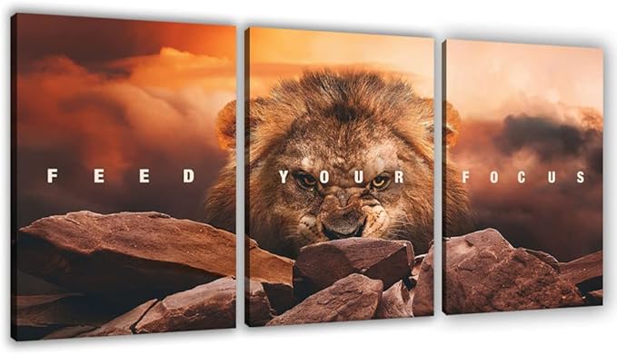 Motivational Wall Art Inspirational Wall Art 3 Pieces Canvas Poster Wall Painting Lion Artwork for Living Room Bedroom Home Decor Prints Pictures Office Wall Decor Framed Ready to Hang 48''Wx 24''H