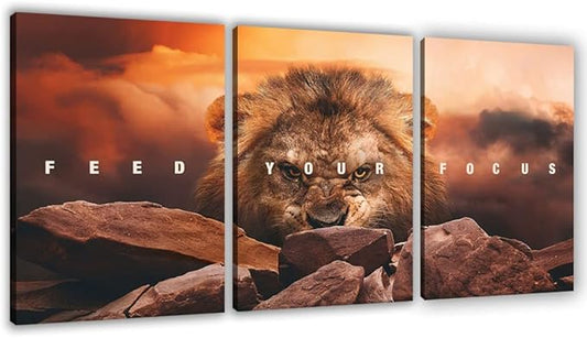 Motivational Wall Art Inspirational Wall Art 3 Pieces Canvas Poster Wall Painting Lion Artwork for Living Room Bedroom Home Decor Prints Pictures Office Wall Decor Framed Ready to Hang 48''Wx 24''H