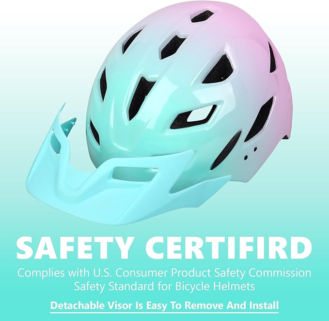Kids Bike Helmet,Bavilk Kids Boys Girls Bike Helmets with LED Light Detachable Visor Children Youth Teen Multi-Sport for Skating Cycling Scooter Skateboard Adjustable & Lightweight 19.7"-22.4"