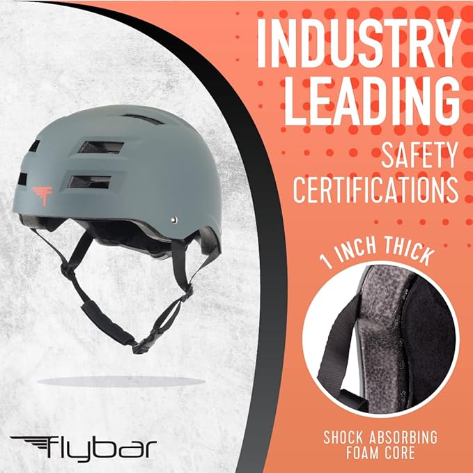 Flybar Bike Helmet- Multi Sport Dual Certified Adjustable Dial, Lightweight Skateboard Helmet, Roller Skating, Pogo, Electric Scooter, Snowboard, Boys and Girls Kids- Adults Helmets