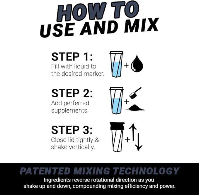 HELIMIX 1.5 Vortex Blender Shaker Bottle Holds Upto 20oz | No Blending Ball or Whisk | USA Made | Portable Pre Workout Whey Protein Drink Shaker Cup | Mixes Cocktails Smoothies Shakes | Top Rack Safe