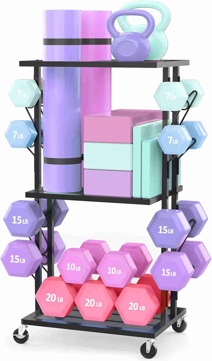 Dumbbell Rack Weight Rack for Home Gym Yoga Mat Storage Workout Equipment Organizer with Wheels
