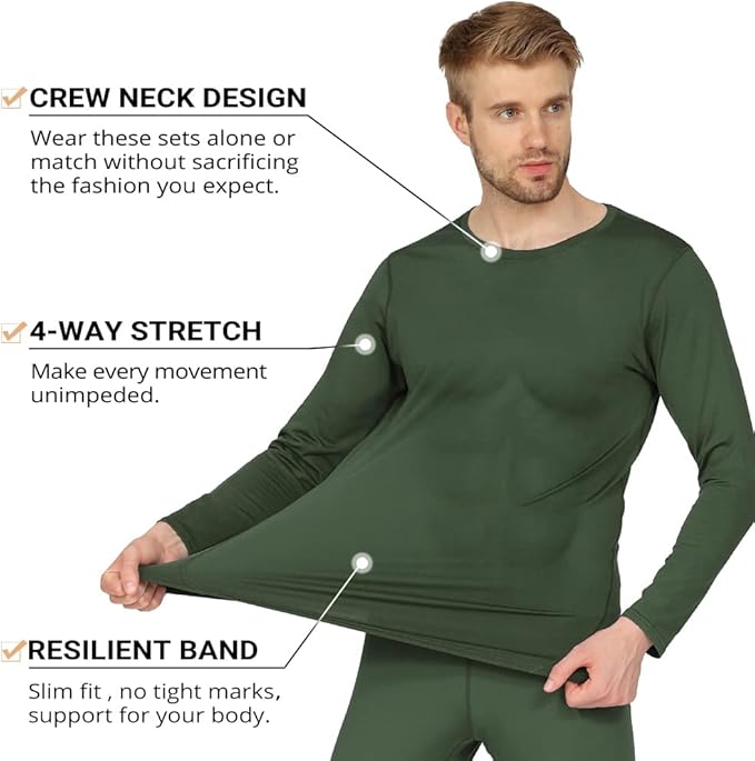 HEROBIKER Long Johns Thermal Underwear for Men Skiing Winter Warm Hunting Gear Fleece Lined Base Layer Set Top Bottom
