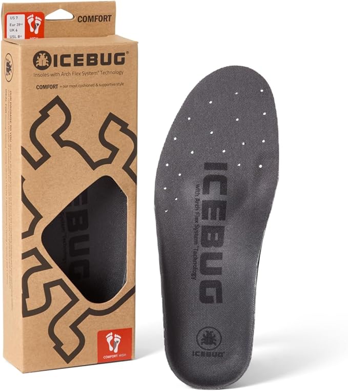 Icebug Comfort Insoles with Dynamic Arch Support, Charcoal High Arch, M 5/W 6.5-7