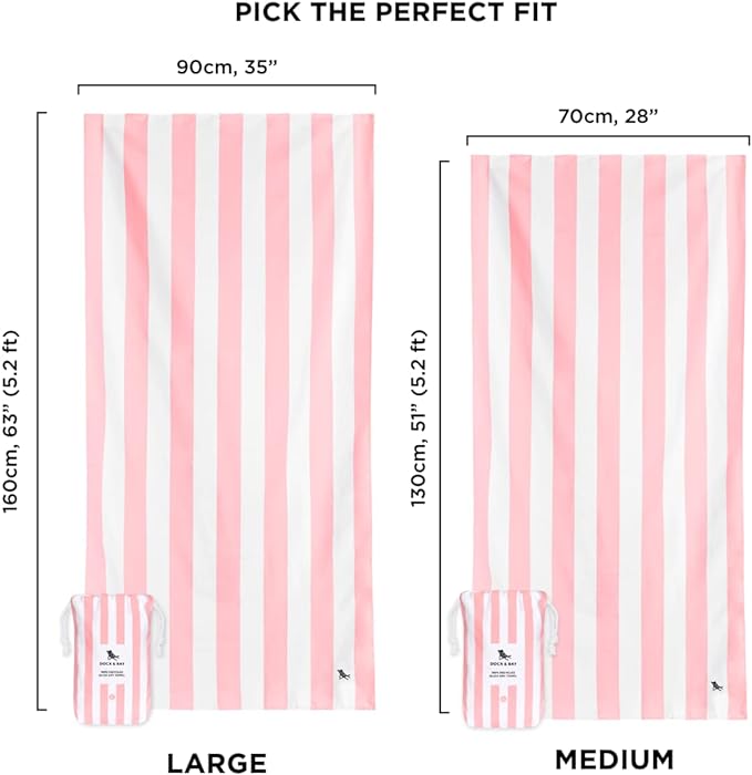 Dock & Bay Quick Drying Towel - for Sports & Gym - Compact, Lightweight - 100% Recycled - Includes Bag - Cabana - Malibu Pink, Medium (130x70cm, 51x27)