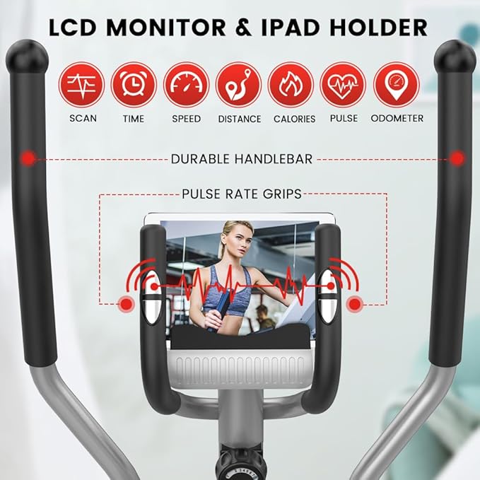 Dripex Elliptical Exercise Machine, Hyper-Quiet Elliptical Machine for Home, Magnetic Elliptical Training Machines with 8-Level Resistance, 6KG Flywheel, LCD Monitor, Pulse Sensor