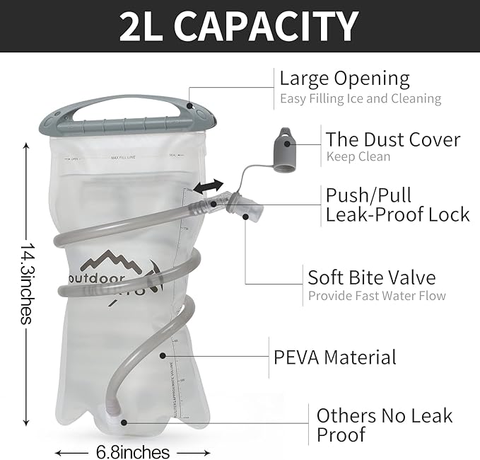 Hydration Pack Backpack, Lightweight Water Backpack with 2L Leakproof Hydration Bladder Daypack for Men Women,Running Hydration Vest for Outdoor Trail