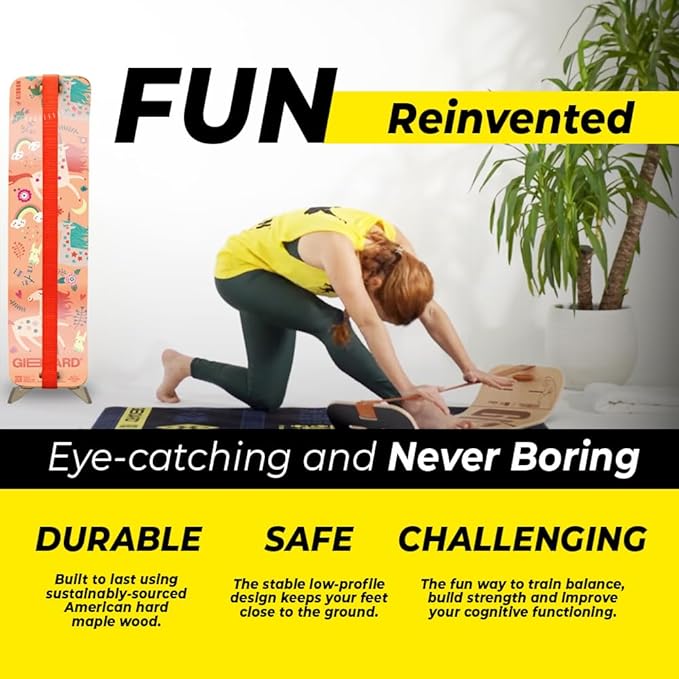 GIBBON SlackBoard - GiBoard Balance Board Kids & Adults - Slackline Balance Trainer - Slack Board Core Workout Equipment Home Gym Training - Standing Desk Exercise - Yoga, Agility, Pilates & More