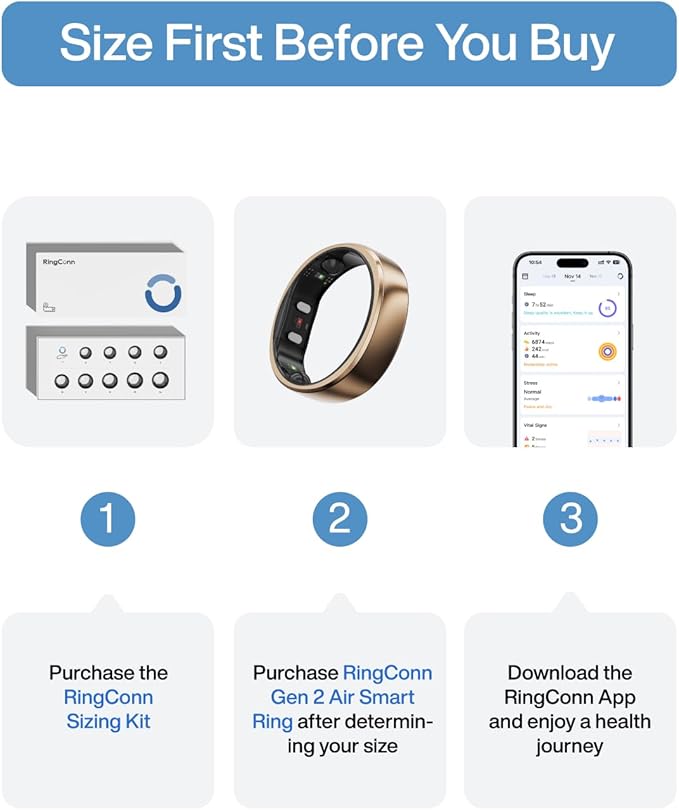 RingConn Gen 2 Air, Ultra-Thin AI Smart Ring, 10-Day Battery Life, Fitness/Sleep/Stress/HR Tracker for Women&Men, No App Fee for Standard Features, iOS & Android Compatible (Size 11, Dune Gold)