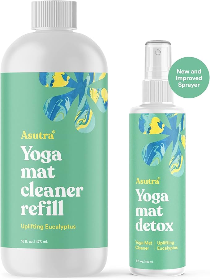 ASUTRA Yoga Mat Cleaner Spray Refill (Uplifting Eucalyptus), 16 fl oz - No Slippery Residue, Organic Essential Oils Deep-Cleansing for Fitness Gear & Gym Equipment