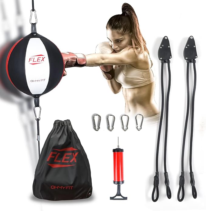 Flex Double End Punching Bag - Bungee Cords w/Special Flex Adjustable System - Durable Bladder Speed Bag - Boxing Training Equipment for Adults - Home Gym Accessories