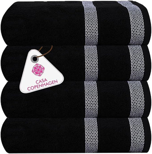 CASA COPENHAGEN Solitaire Towels, 4 Pieces Bath Towel Set- Black, 600 GSM Designed in Denmark Made of Soft Egyptian Cotton for Bathroom, Kitchen & Shower