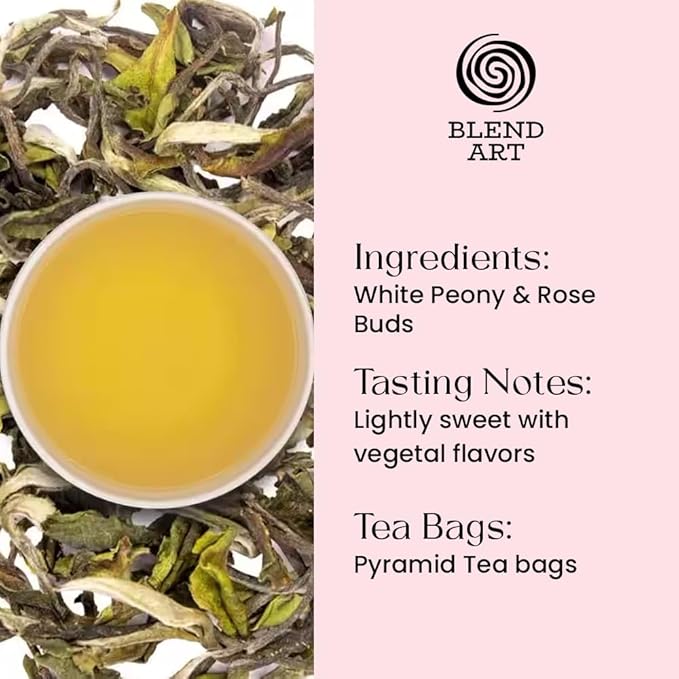 Blendart Blossom Blush Rose White Tea Bags Delicate Caffeinated Tea Made from Fresh Leaves. Natural Premium White Tea Bags -100 Pyramid Tea Bags