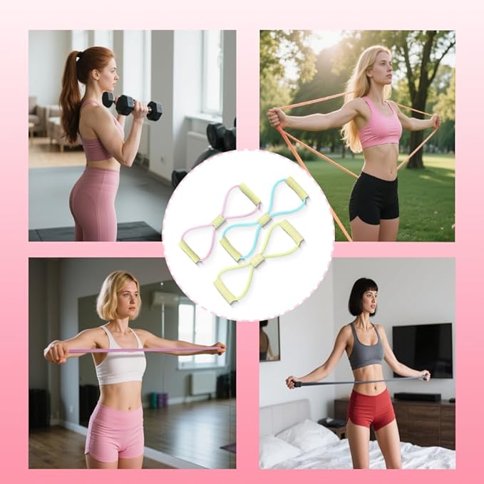 Figure 8 Fitness Resistance Bands with Handles, Yoga Resistance Band Stretch Fitness Band, Chest Expander, for Arm and Shoulder Stretch, Rope 8 Word Elastic for Women and Men（3 Pack）