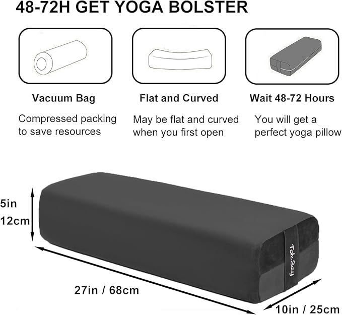 Rectangular Yoga Bolster Pillow, Meditation Pillow for Yin & Restorative Yoga, Filled with Wasted Sponge