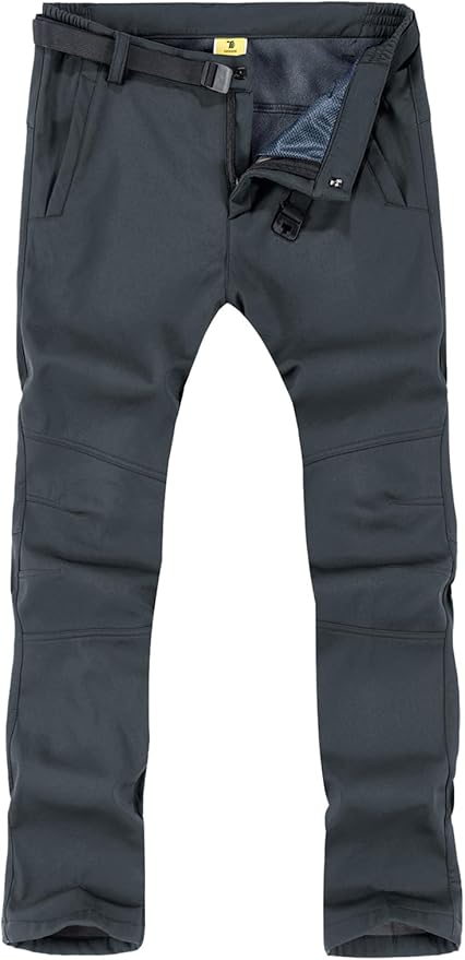 TBMPOY Men's Snow Ski Hiking Pants Waterproof Winter Fleece Lined Pants Camping Skiing Ice Fishing Pants with Belt