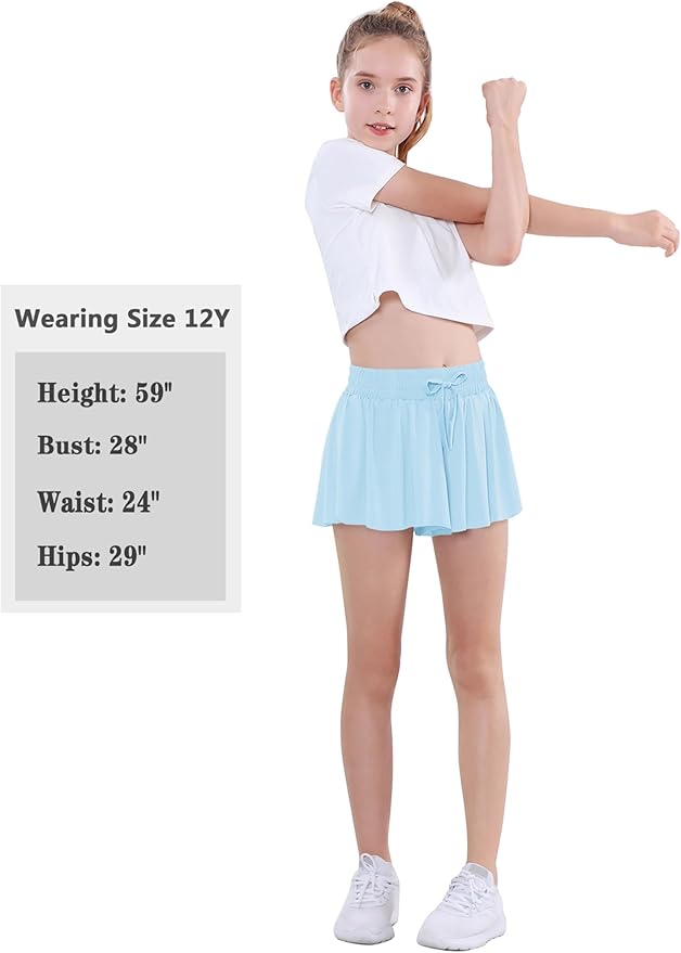 EXARUS Girls Butterfly Shorts Flowy Dance Skirt Cheer Skorts Athletic Tween Clothes Teen Preppy Outfits Flutter Kids