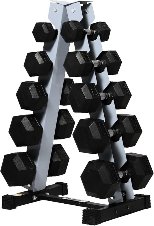 RitFit 250LB/300LB Rubber Hex Dumbbell Sets with Weights Rack, Multiple Color Choices Available, Great Gym Equipment for Home, Strength Training, Workouts