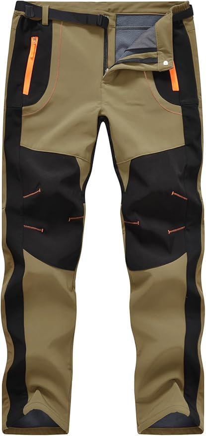 TBMPOY Men's Snow Ski Hiking Pants Waterproof Winter Fleece Lined Pants Camping Skiing Ice Fishing Pants with Belt