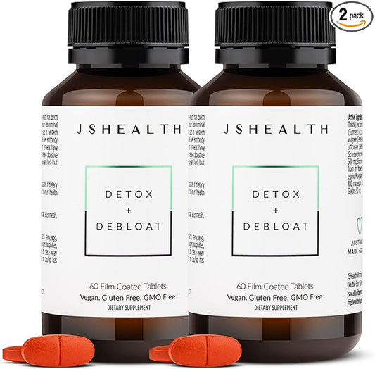 JSHealth Vitamins Detox and Debloat Liver Health Formula | Liver Detox Pills | Debloating Formula with Milk Thistle, Turmeric, Fennel | Liver Cleanse Supplement (60 Tablets, Pack of 2)