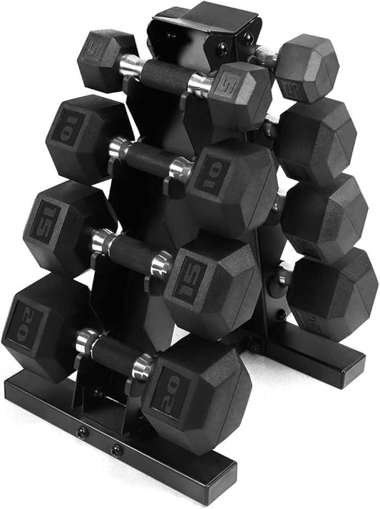 WF Athletic Supply Rubber Encased Hex Dumbbells with Rubber Grip Contoured Handle for Muscle Toning, Strength Building & Full Body Workout
