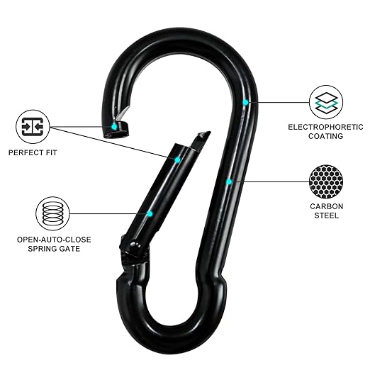 KINLINK 10 Pack Black Carabiner Clip, 2.75 inch Heavy Duty Spring Snap Hook, Small Caribeener Clips for Outdoor Camping, Swing Set, Hammock, Hiking Travel, Fishing, Quick Link Keychain