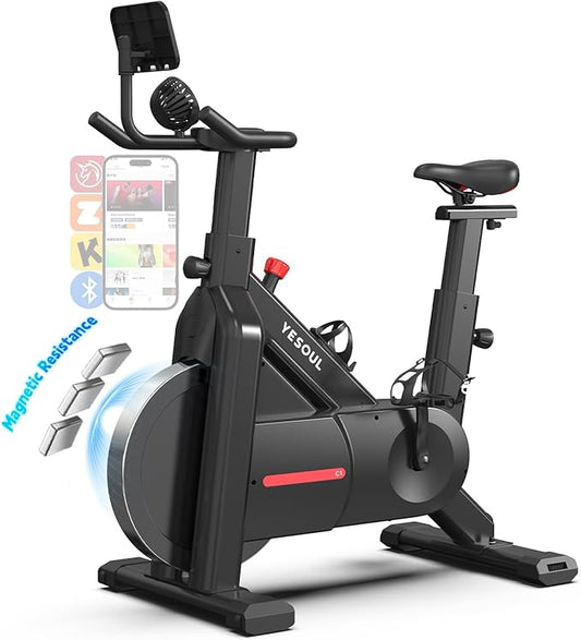 YESOUL Indoor Exercise Bike for Home, Stationary Bike with Silent Magnetic Resistance, 300lbs Capacity, Stable Triangle Frame, Adjustable Resistance & Smart App with Scenic Rides and Live Classes