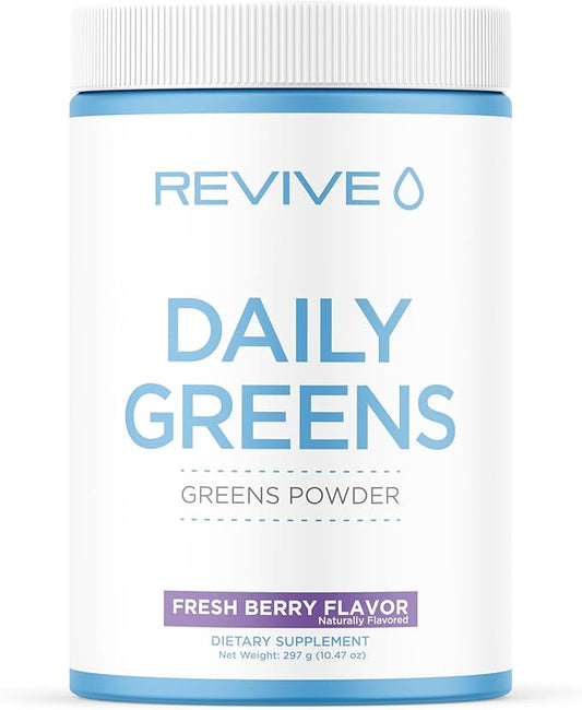Revive MD Daily Green Powder Superfood (Fresh Berry) - Supergreens Powder to Support Energy Levels - Green Juice That Improves Fiber Intake - Vegetable Supports Digestion and Gut Health