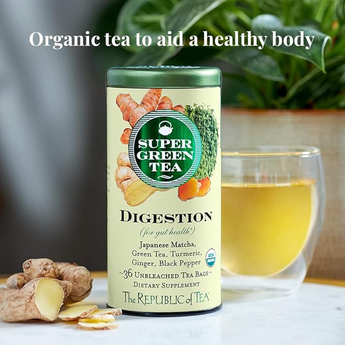The Republic of Tea - Organic Digestion SuperGreen Tea Bulk Bag, 250 Tea Bags, Naturally Caffeinated Japanese Matcha and Green Tea