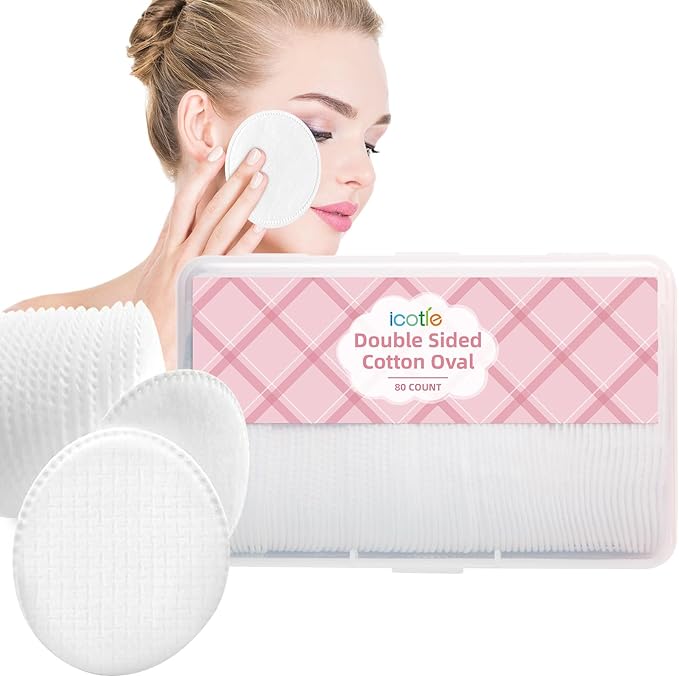 Large Oval Cotton Pads, 80 Count, Multi-Layer, Lint-Free, Dual-Sided, Ultra-Soft Cotton Oval Pads for Makeup Removal, Cleansing, and Toner Application