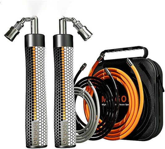 Weighted Jump Rope for Men Women -Interchangeable 1/5lb 1/4lb 1/2lb Heavy jump ropes - 360 Degree Spin - Length Adjustable,Ergonomics Leather Grip Skipping Rope for Fitness Weight Loss & More