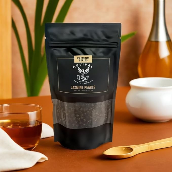 Revival Tea Company Jasmine Tea Pearls - Hand-Rolled Green Tea Scented with Jasmine Flowers - 4.5 Ounces
