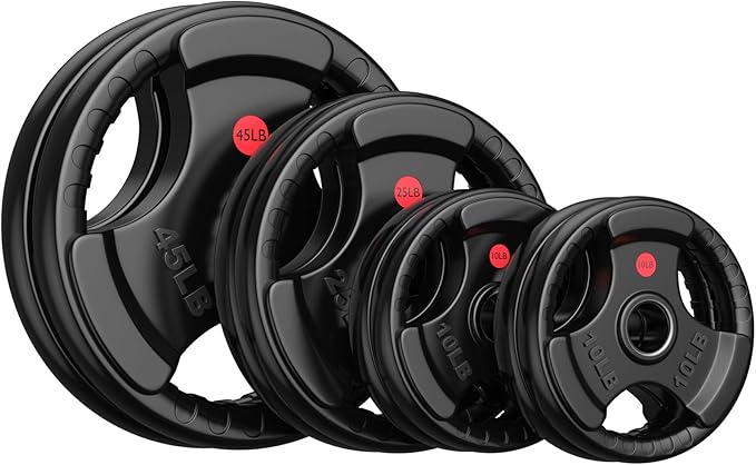 GIKPAL 2-inch Rubber Olympic Grip Weight Plates for Strength Training, Weightlifting in Home & Gym, Barbell Weights Plates Set (2.5/5/10/25/35/45 LB)