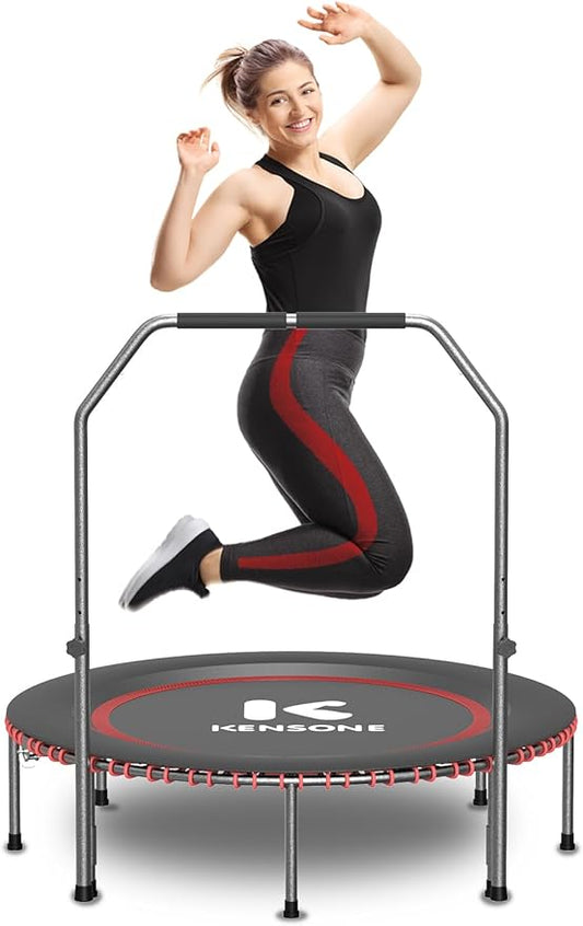 40/48" Low-Impact Rebounder Trampoline for Adults with Bungee, 450/550LBS Quiet Mini Exercise Trampoline with Adjustable U/T-Shaped Foam Handle Bar, Fitness Equipment for Indoor/Gym Workout