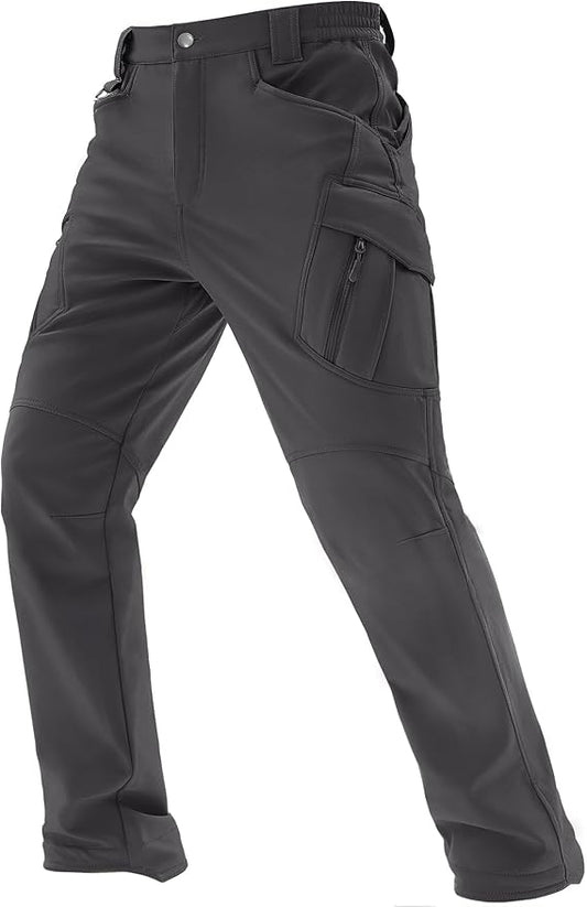 TACVASEN Men's Winter Pants 9 Pockets Fleece Snow Hiking Pants Water-Resistant Warm Softshell Thick Tactical Pants