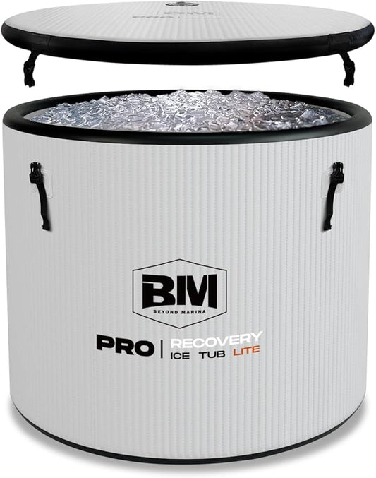 Inflatable Ice Bath Tub for Athletes - Cold Plunge Tub Compatible Water Chiller, Insulated Lid, EVA Groundsheet, Backpack, 115 Gallon, 37.4" L x 37.4" W x 29.53" H