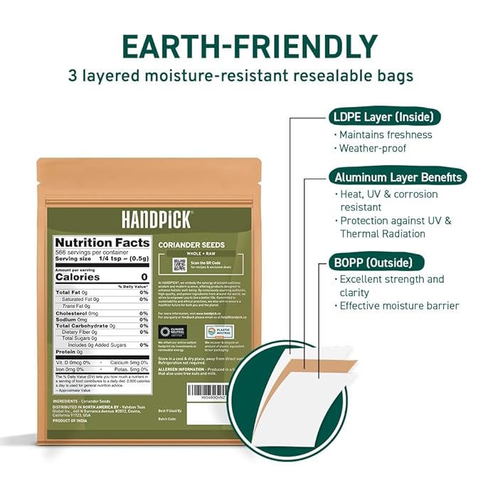 HANDPICK Whole Coriander Seed (283g/10oz) Premium Grade | Pure & Flavorful Coriander Seeds - Indian Origin | Non GMO, Gluten Free | Perfect for Cooking & Seasoning | Resealable Ziplock Pouch