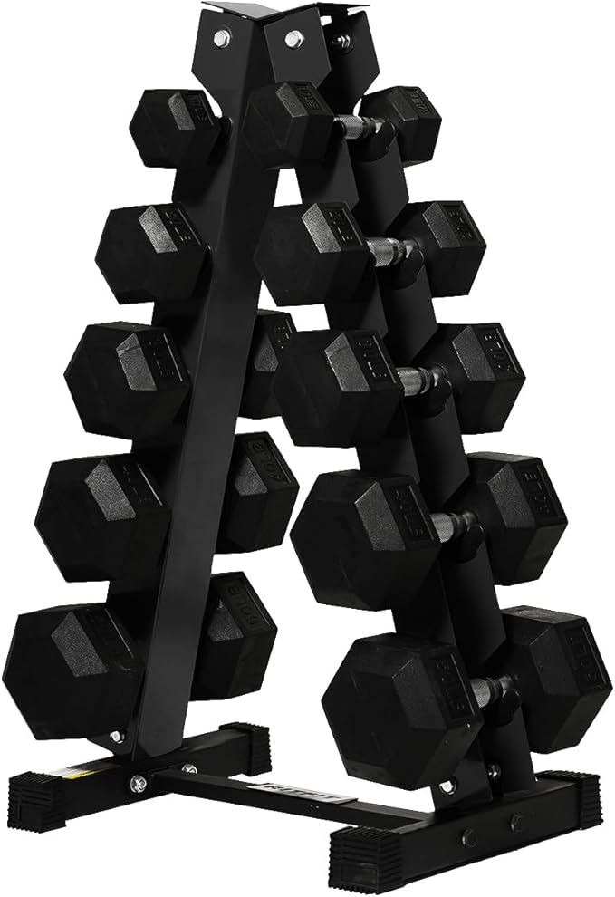 RitFit 250LB/300LB Rubber Hex Dumbbell Sets with Weights Rack, Multiple Color Choices Available, Great Gym Equipment for Home, Strength Training, Workouts