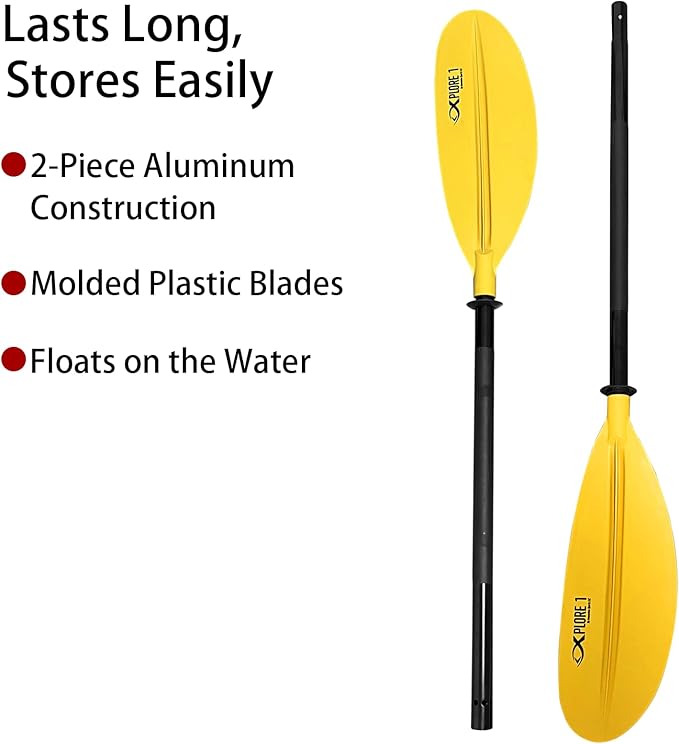 ISURE MARINE 2Pcs Kayak Paddle 85in Kayaking Boating Canoeing Oar Aluminum Shaft Yellow Plastic Blades Adjustable Rowing Paddle with Bungee Paddle Leash for Light Kayaks