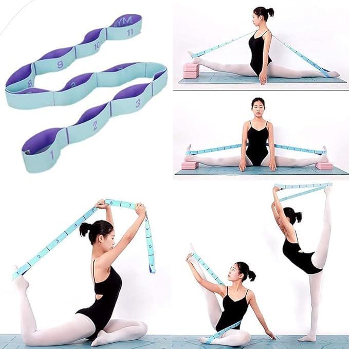 Elastic Stretching Strap with 11 Loops, Multi-Loop Yoga Stretching Strap Elastic Exercise Band, Improve Flexibility Arm Leg Stretching Strap Home Gym Equipment for Physical Therapy Pilates Gymnastics