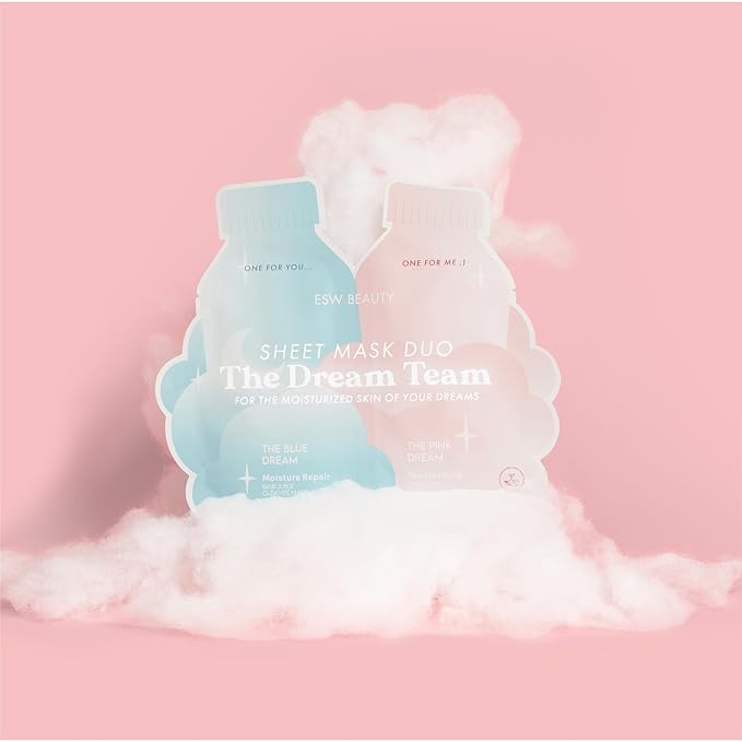 ESW Beauty The Dream Team Face Mask Duo – Hydrating & Moisture Repair Skincare Set – Includes The Pink Dream & Blue Dream – Vegan, Cruelty-Free, Clean Skincare for Glowing Skin