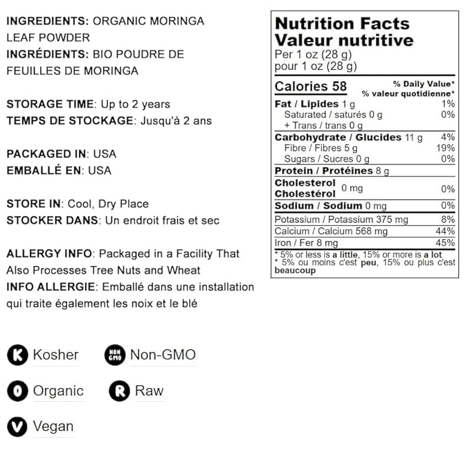 Food to Live Organic Moringa Powder, 2 Pounds — Rich in, Non-GMO, Ground Moringa Oleifera Leaf, Raw, Sun-Dried, Vegan, Bulk, Great for Drinks, Teas and Smoothies