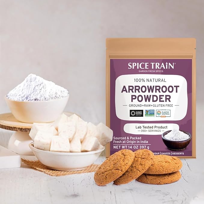 Arrowroot Powder (397g/14oz) Natural Thickener, Fine Ground | Wheat Flour Substitute | Non GMO, Gluten Free, Dairy Free | Neutral Flavor, Ideal for Baking/Cooking | Resealable Ziplock Pouch