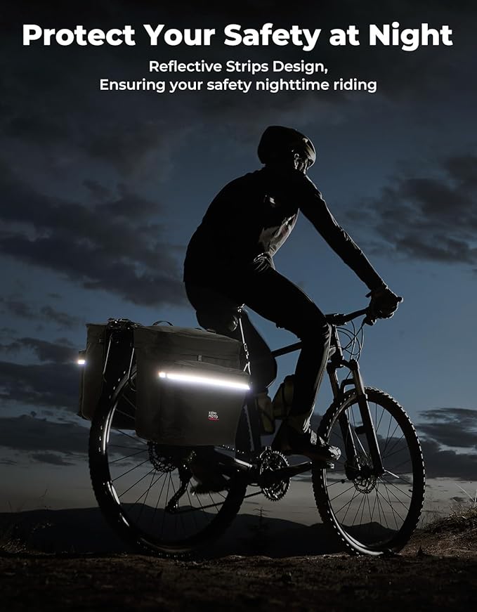 KEMIMOTO Bike Bag Panniers with Rain Cover, 34L Waterproof Bicycle Saddle Bag for Rear Rack Mountain Biking Bags Storage, Ebike Accessories for Commuter Grocery Shopping Travel Carrier, Black