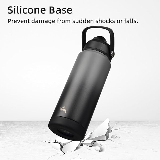 Insulated Water Bottle with Straw Lid,40 oz Stainless Steel Vacuum Metal Bottle with Silicone Handle,Gray Black