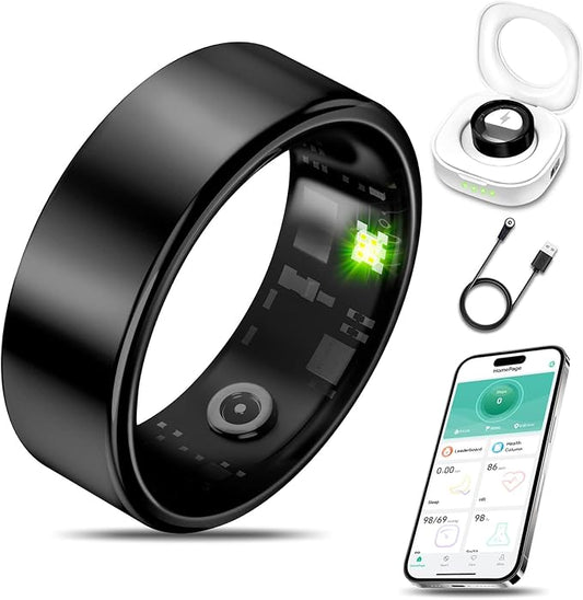 Smart Health Ring for Women Men Fitness Tracker with Heart Rate, Blood Oxygen, Blood Pressure, Sleep Monitoring, Step Counting, IP68 Waterproof for iPhone and Android, No APP Fee, Black 13