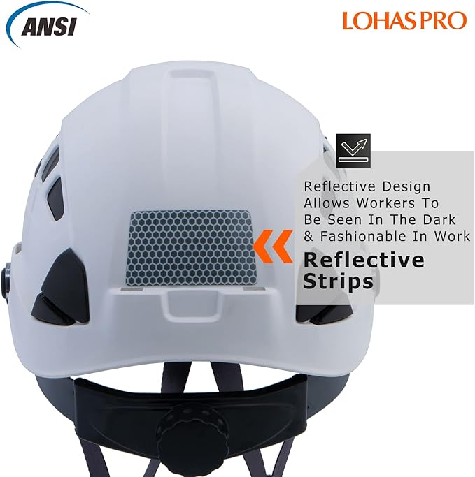 Hard Hats Construction Safety Helmet ANSI Z89.1 Approved OSHA Hardhat, LOHASPRO Vented Men Worker White Hard Hat with Chin Strap Tree Climbing Rescue Arborist Helmet (P1 White)