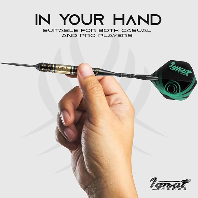 IgnatGames Premium Steel Tip Darts – 3/6/12 Pack Brass Barrels with Aluminum Shafts, 16 GlideXPro Flight Set, Tool Kit & Giftable Case