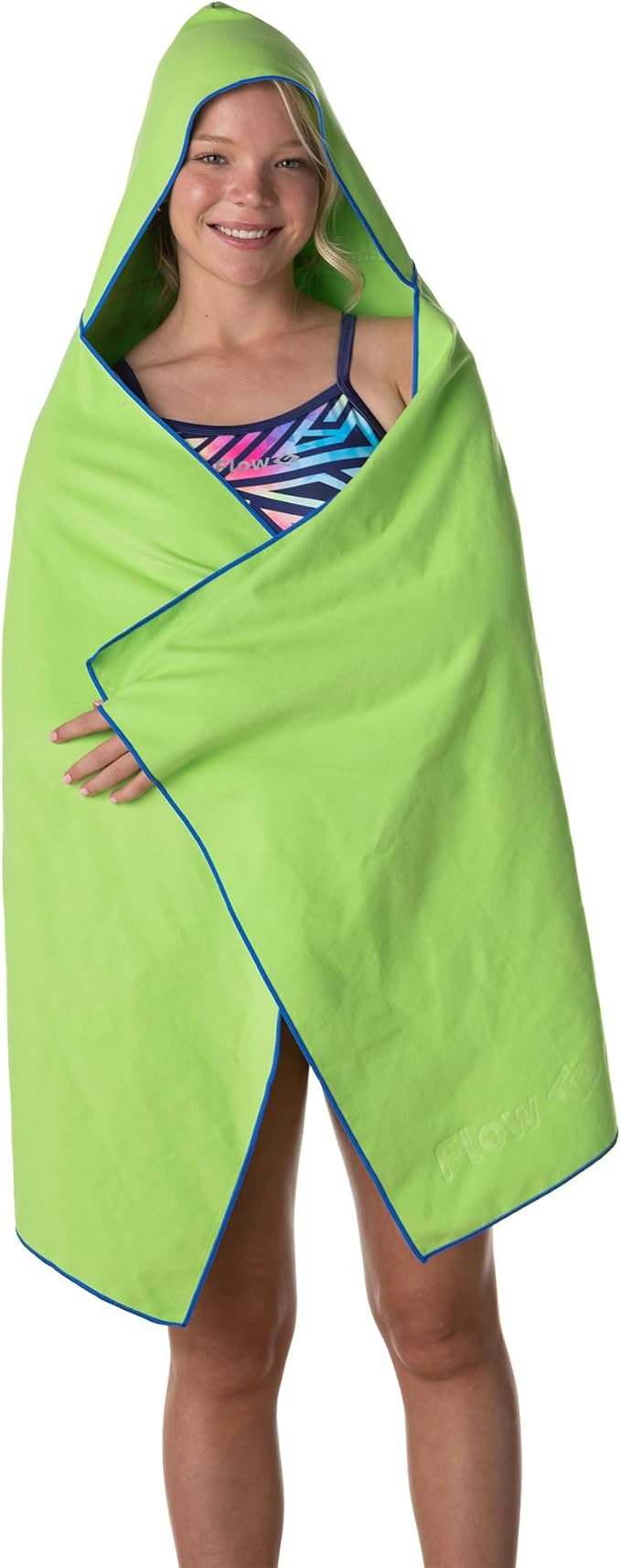 Flow Hydro Sport Towel - Microfiber Quick Dry Swimming Towels for Swim, Pool, Triathlon, and Other Water Sports in Medium, Large, Extra Large, and Hooded Sizes (Lime, Large w/Hood)