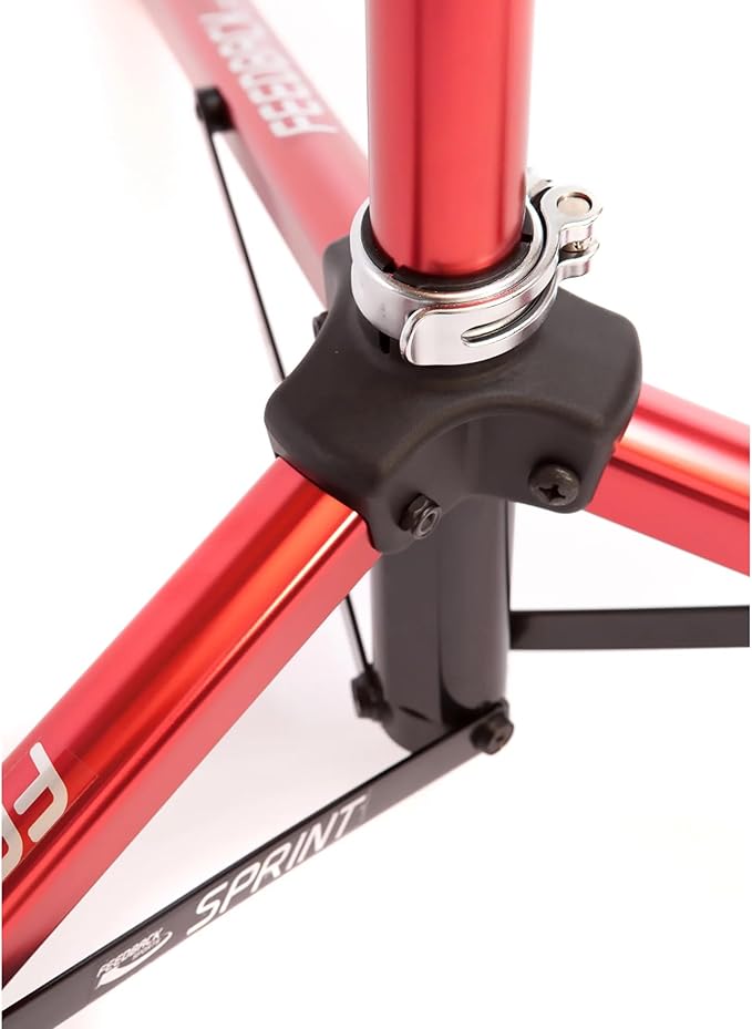 FEEDBACK SPORTS | Sprint Bike Repair Stand | Compact Bicycle Workstand W/Tripod Base | 360-Degree Rotation | Dropout Style Mount | Red